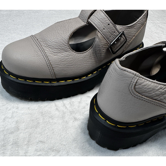 Dr Martens Bethan T-Strap Platform Mary Jane Shoes Pebble Grey Leather US W 10 - Picture 9 of 13